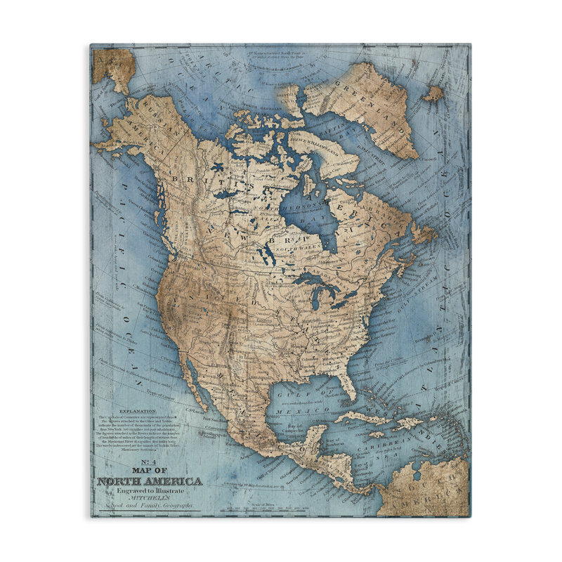 «North America Traditional Map», art mural par Susan Arnot, H 20 po x l 16 po