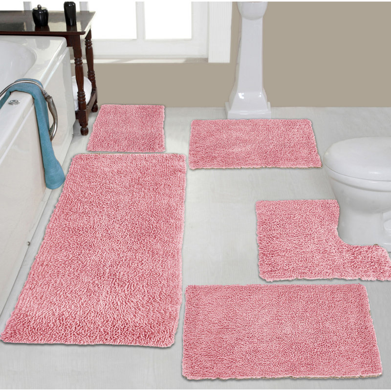 Ensemble de tapis pour salle de bain 100% coton Hazley, Rose