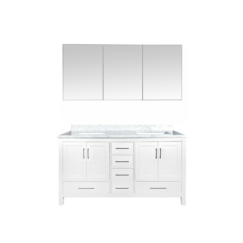 Ensemble de meuble-lavabo double 63 po avec miroir Raubsville, Noir, Blanc