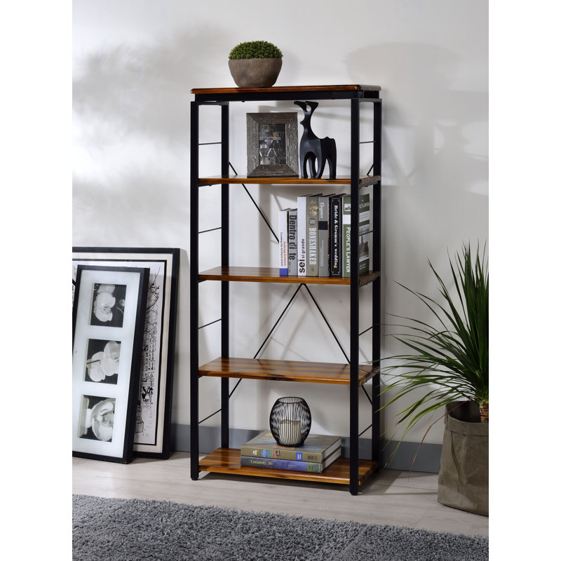 Bibliothèque chêne et noire à 4 tablettes, Chêne / noir, H 54 po x l 24 po x P 11 po