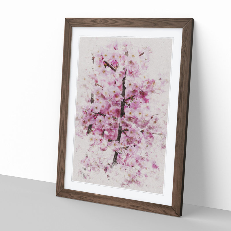Pink Cherry Blossom Flowers Vol.2 - Picture Frame Graphic Art, 65cm H x 48cm W x 2cm D, Walnut Framed