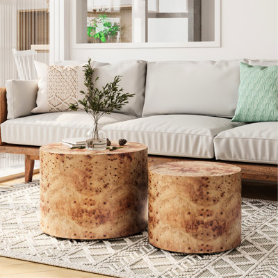 2 tables basses gigognes, tables rondes Modern Design For Living Spaces, placage de ronce naturelle
