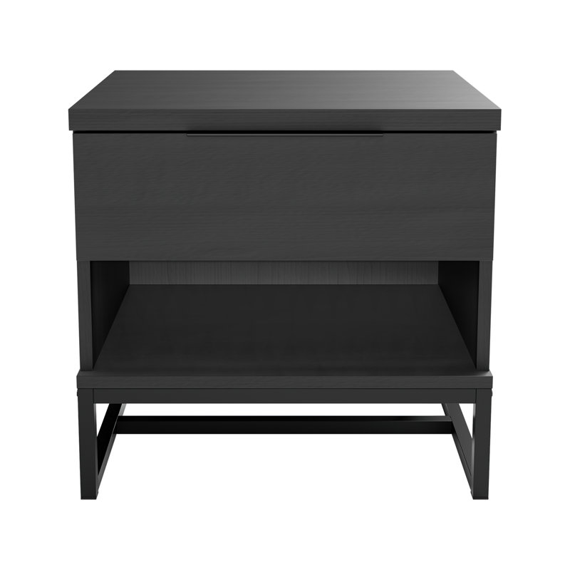 Catania Black MDF and Metal Low Profile Nightstand with 1 Drawer