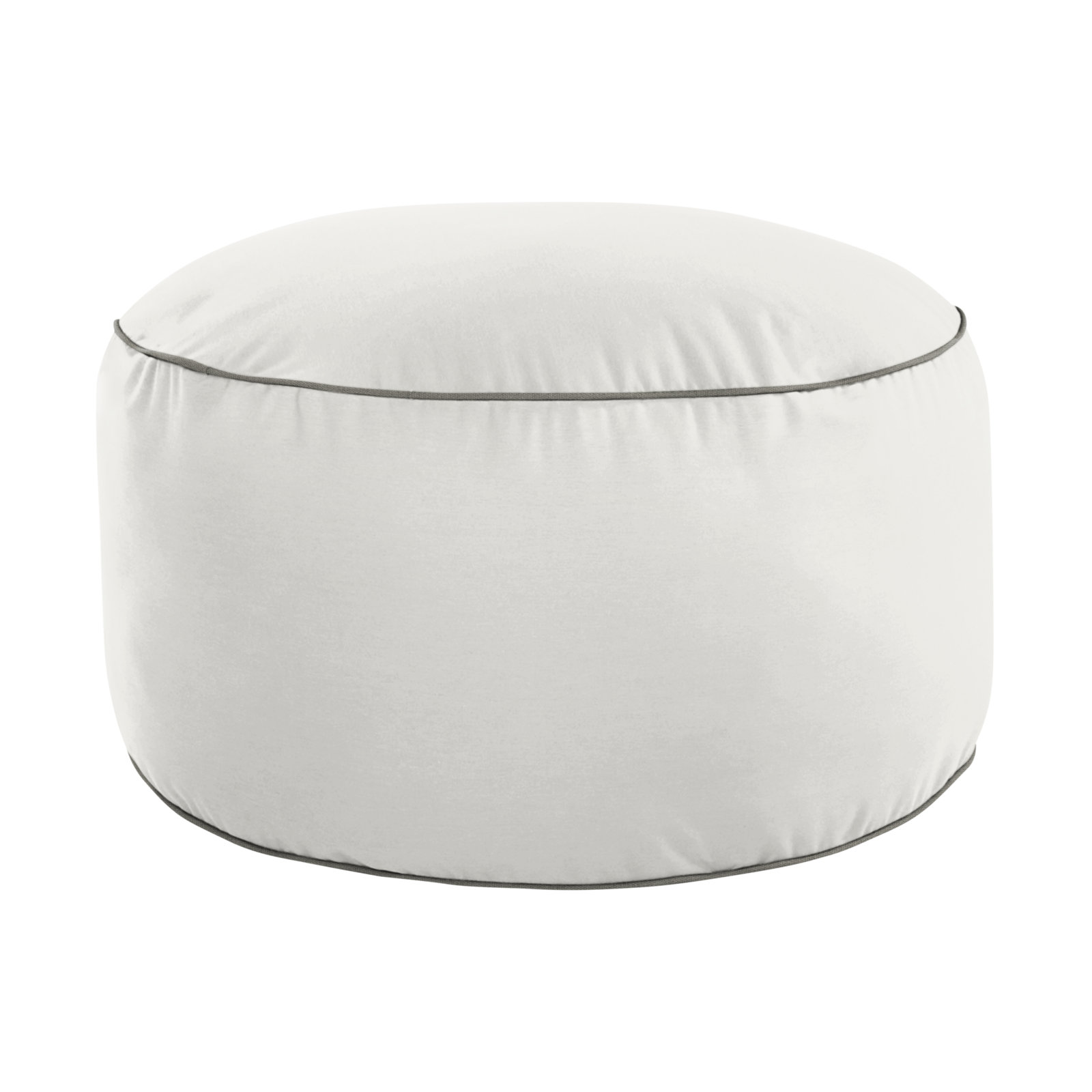 Demi Round Upholstered Outdoor Ottoman with Sunbrella® Cushion, Canvas Natural/Gray Sunbrella® Canvas