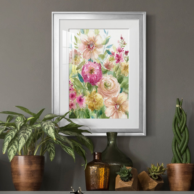 Jardin de fleurs - Peinture sur toile encadrée, H 18,5 po x l 24,5 po x P 1,5 po, Argent