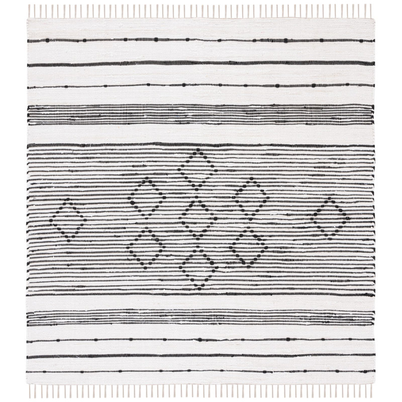 Tapis rayé kilim ivoire / noir STK203A, Carré 6 pi