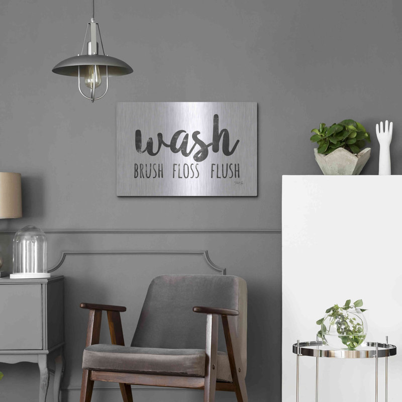 «Wash - Brush - Floss - Flush Sign» par Marla Rae, art mural en métal, H 16 po x l 24 po
