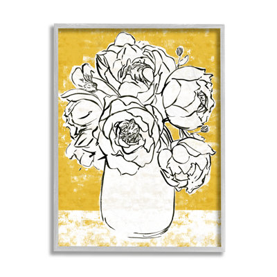 Pivoine, croquis, bouquet, contrasté, jaune vieilli par Annie Warren - impression sur toile