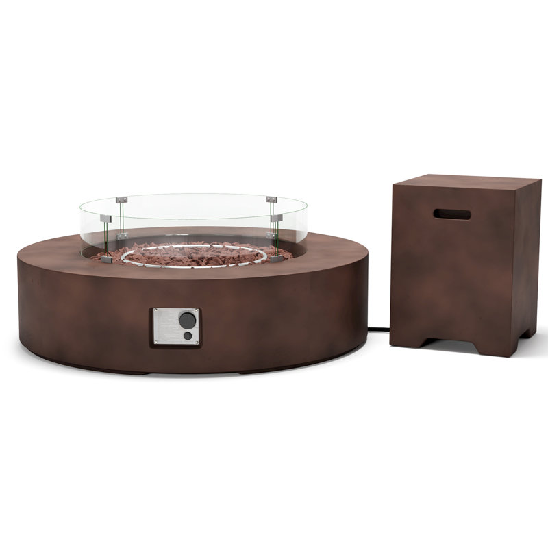Kinzie Round Concrete Propane Smokeless Fire Pit Table, Dark Bronze
