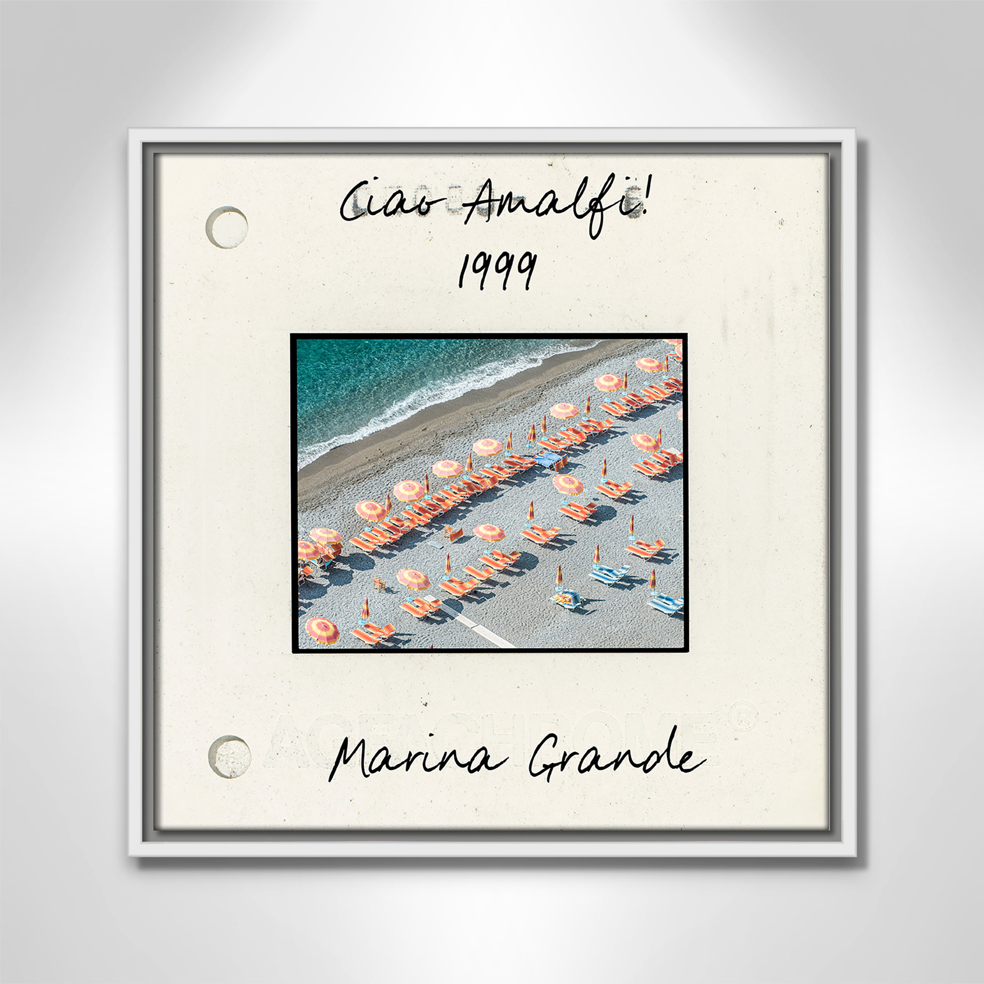 Amalfi, Italy - Marina Grande Print by Danita Dalmont, White Floater Framed Canvas, 17.5" H x 17.5" W x 2" D
