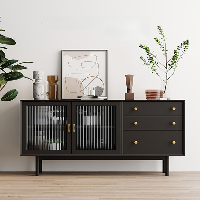 Buffet simple de style nordique moderne, Noir, H 31,5 po x l 63 po x P 15,7 po