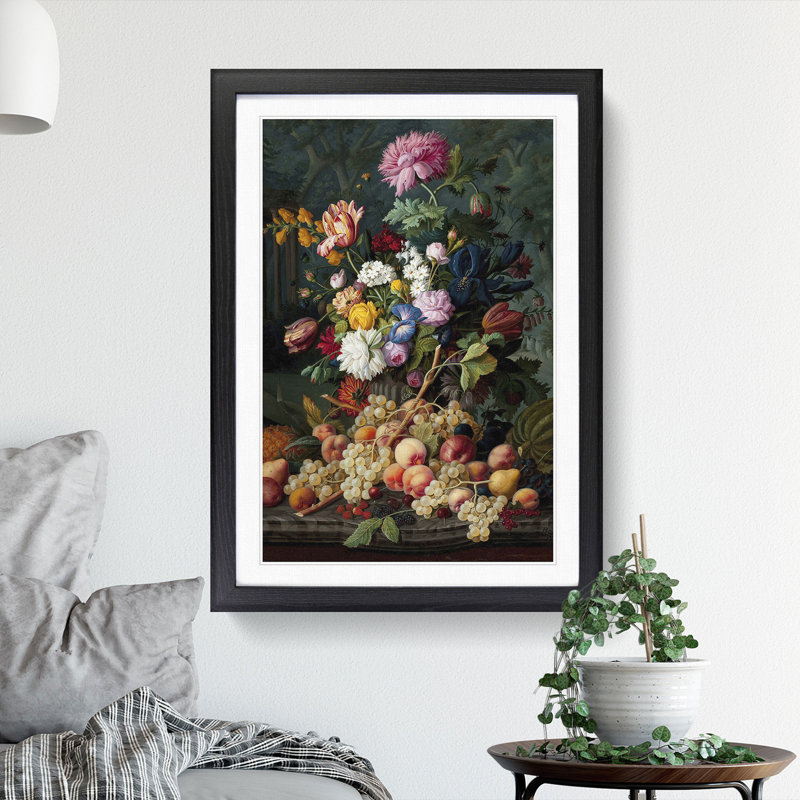 Still Life with Flowers and Fruit Vol.15 by Severin Roesen - Picture Frame Painting, Black, 36cm H x 27cm W x 2cm D