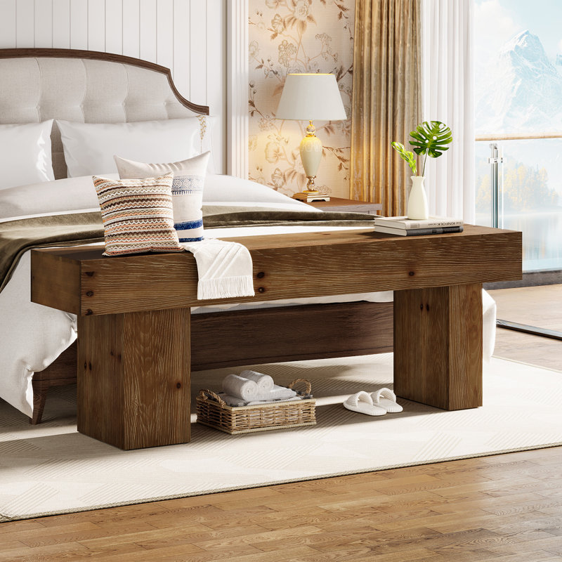 Banc de 63 po en bois massif avec pieds asymétriques