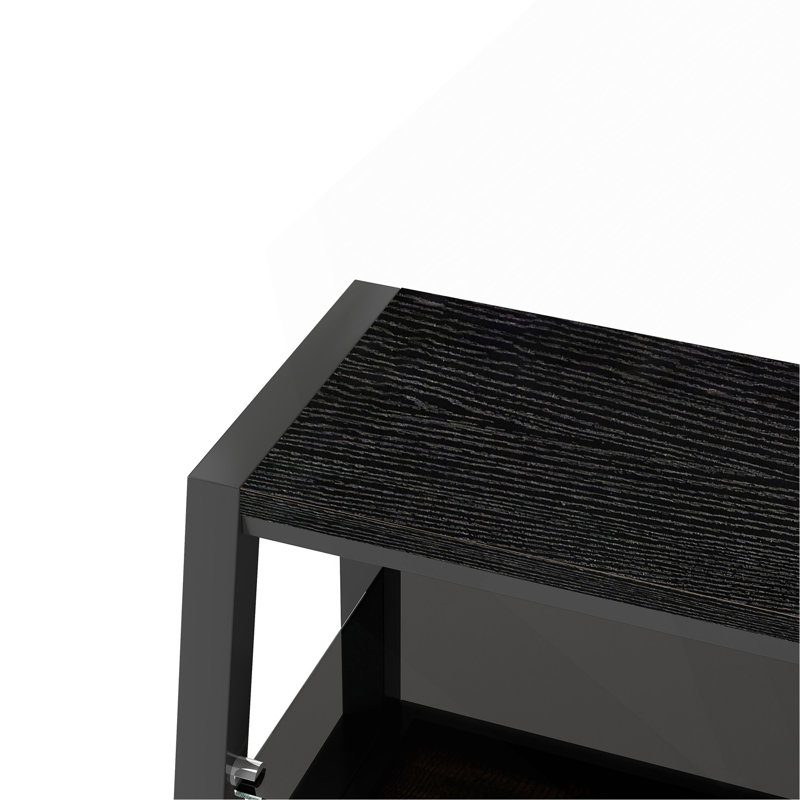 Black Wooden TV Stand with Height Adjustable Swivel TV Mount & Tempered Glass, Universal Entertainment Storage Cabinet, Black