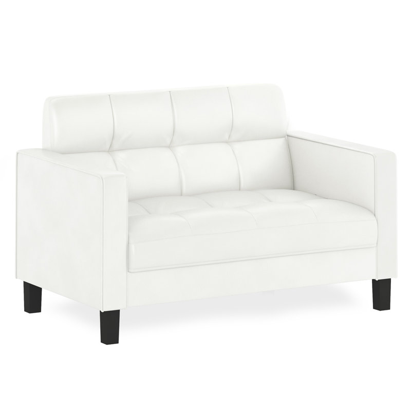 Tuskegee 54.1'' Faux Leather Loveseat, White Faux Leather