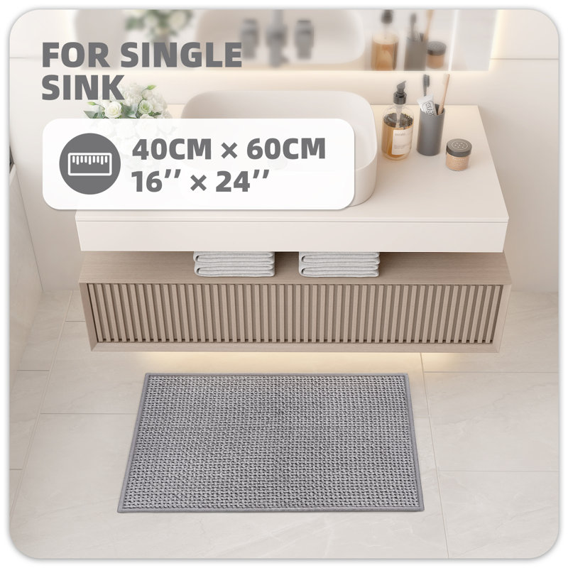 Idalee Bath Rug with Non-Slip Backing, Grey, 16''W x 24''L