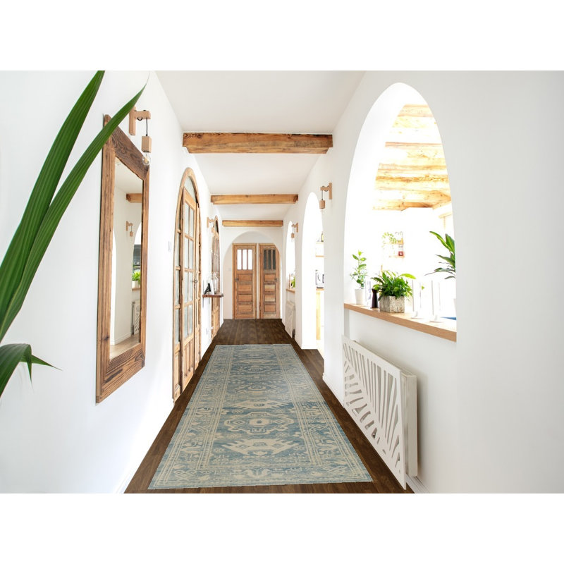 Tapis de couloir bleu Oushak