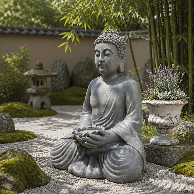 Statue de Bouddha en oxyde de magnésium pour jardin, sculpture résistante aux intempéries pour la décoration de cour extérieure
