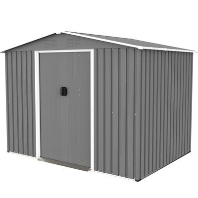 8X6 Ft All Weather Outdoor Metal Shed With Lockable Doors - Galvanized Steel Storage For Garden, Patio, Backyard, Lawn, Gray To Wear And Tear Tool Steel, Lawn Organized