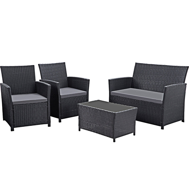 Ensemble de canapés modulaires d'extérieur 4 pièces, Coussin gris / cadre noir