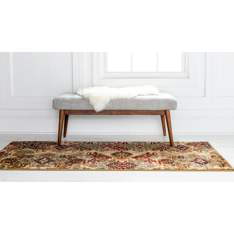 Tapis rouge / crème à motif abstrait Eelijah, Tapis de couloir 2 pi 7 po x 12 pi