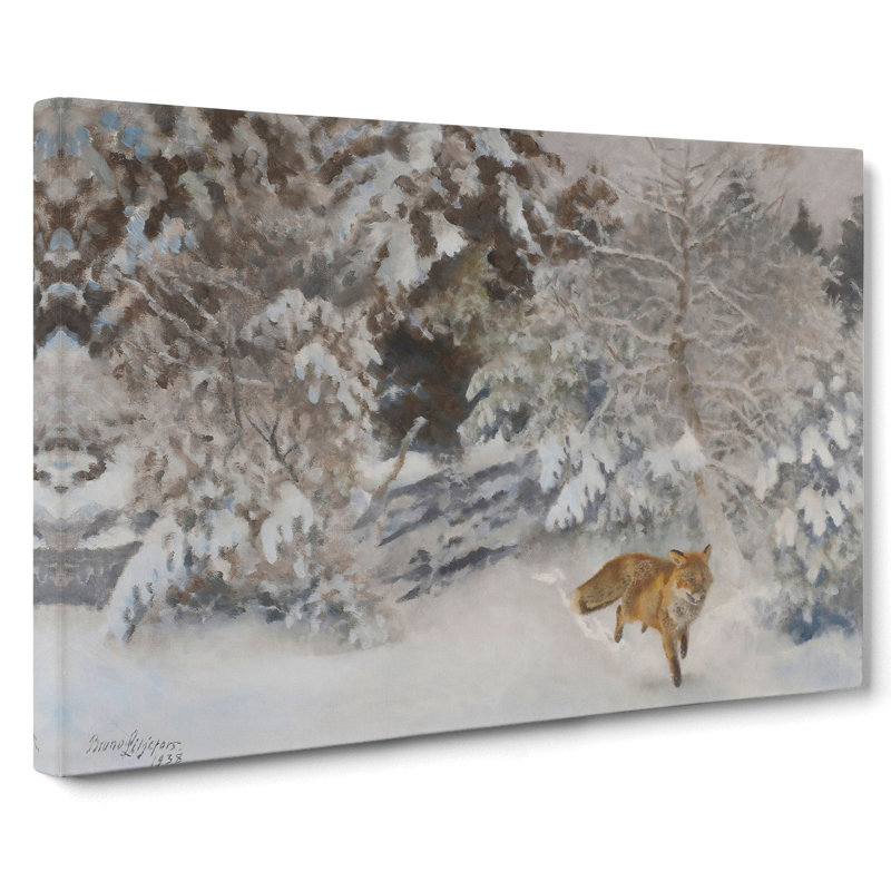 Fox In The Snow Vol.7 by Bruno Liljefors - Wrapped Canvas Painting, 50cm H x 76cm W x 3cm D