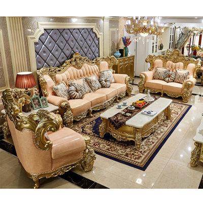 European Style High-end Solid Wood Sofa 74.8'' Leather Loveseat