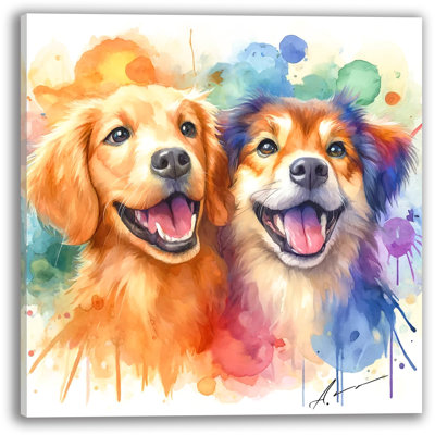 «Joyful Pals - Radiant Watercolor Dog Duo» sur toile