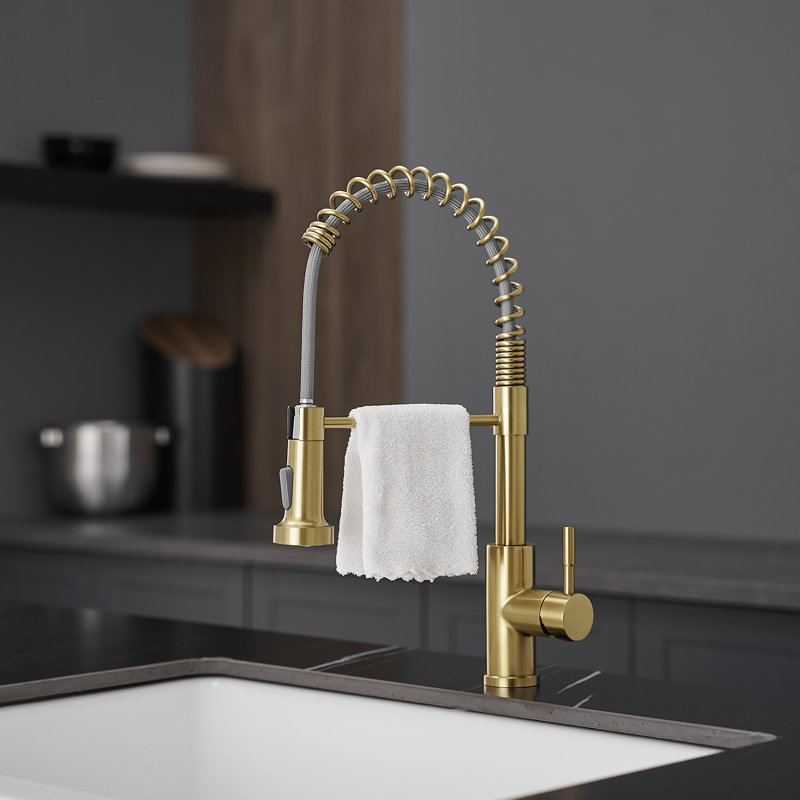 Single Handle Pull Out 304 Stainless Steel Kitchen Faucet, Brushed Gold