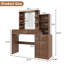 Bureau de coiffeuse avec miroir lumineux, coiffeuse à finition espresso avec 5 tiroirs, tablettes de rangement ouvertes et station de recharge intégrée