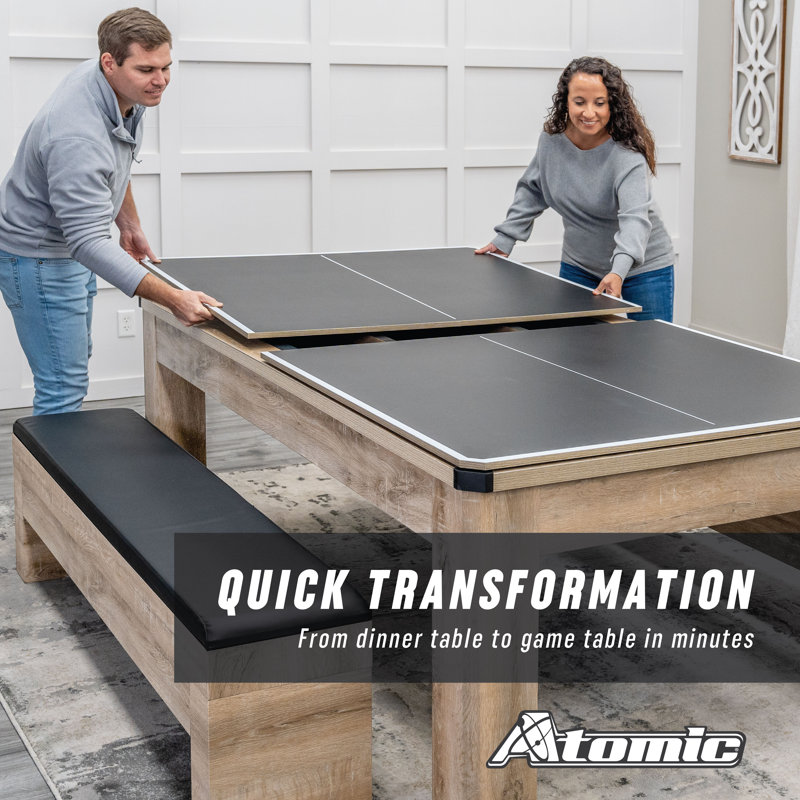 American Legend 7' Hampton 3-in-1 Combination Table Includes Billiards, Table Tennis, and Dining Table with Dual Storage Bench Seating