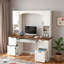 Bureau d'ordinateur Farmhouse Arched avec station de charge, plateau à clavier, tiroirs classeurs, armoires et tablettes ouvertes-130551099