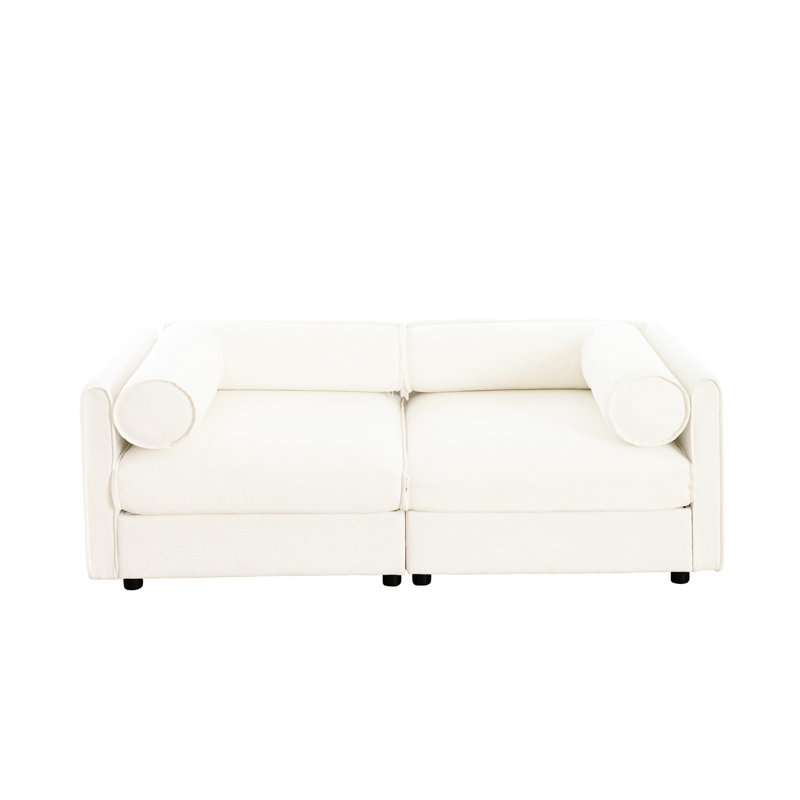 Canapé moderne en chenille avec rangement - causeuse peu encombrante, dossier et accoudoirs cylindriques, compartiment caché - élégant et fonctionnel pour les petits espaces