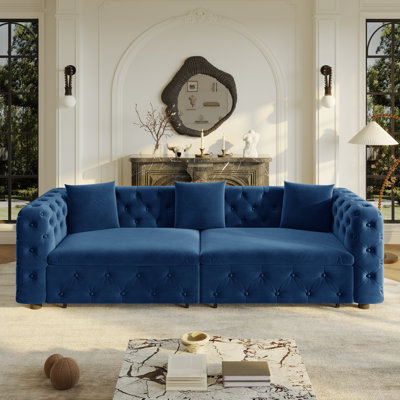 89" Modern Chesterfield Pull Out Sofa Bed, Tufted Velvet Convertible Sleeper Sofa For Living Room
