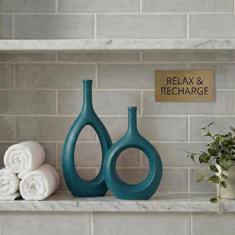 Green Ceramic Hollow Oval Vase