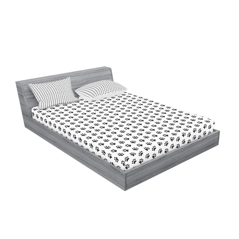 Drap-housse et coussin décoratif à pattes Ambesonne, gris foncé et blanc, Ensemble de draps pour très grand lit californien