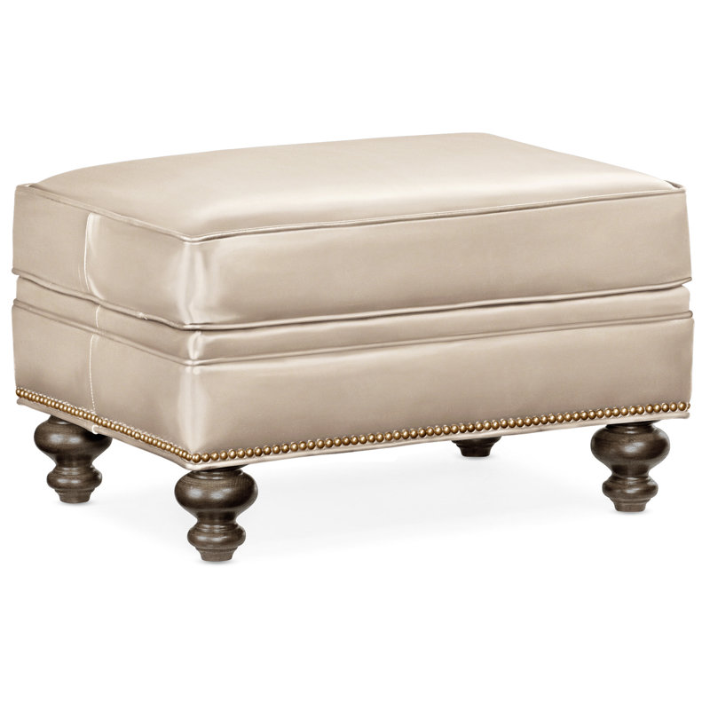 Repose-pieds rectangulaire en cuir véritable 26 "West, Naturel français, Pavées, Cuir véritable gris clair délavé Aline
