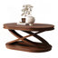 Ensemble de 3 tables basses en bois rétro avec table basse ovale et 2 tables de bout rondes pour le salon, structure stable en forme de X-129385443