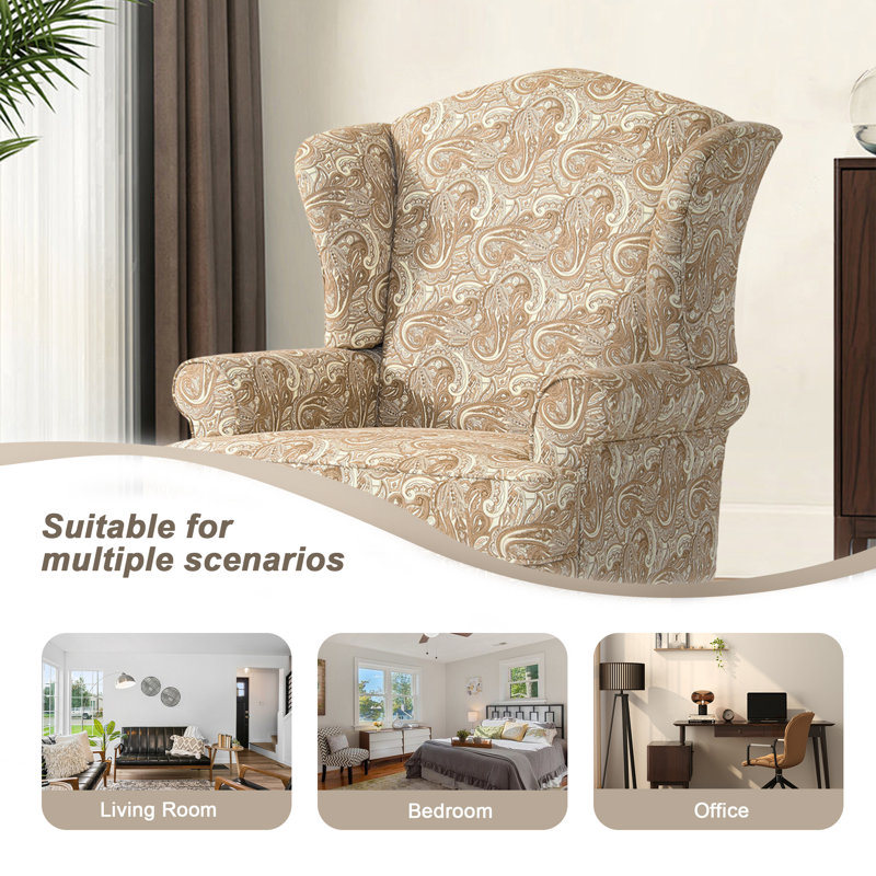 Dokun Berio 79 Cm Wide Linen Wingback Chair, Paisley Sand Linen