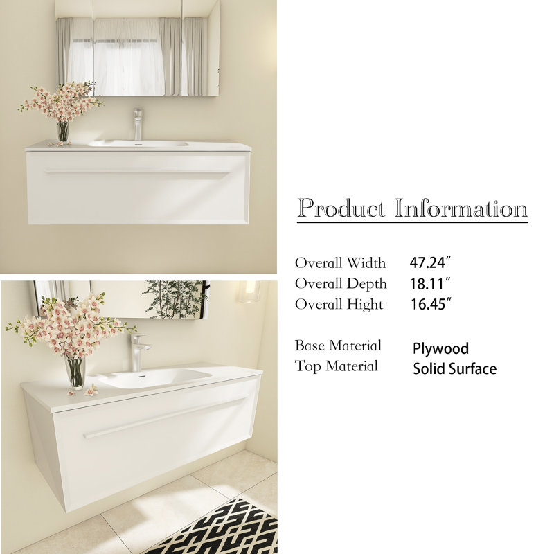 Ensemble de meuble-lavabo simple 48 po Cadeon, Blanc, Blanc, Blanc