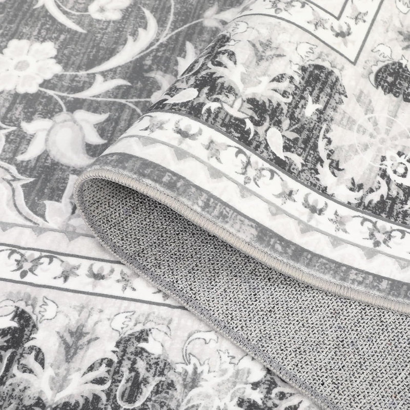 Washable Area Rug for Living Room, Bedroom, Dining, Vintage, Non-Slip, Stain-Resistant, Grey, Rectangle 9' x 12'