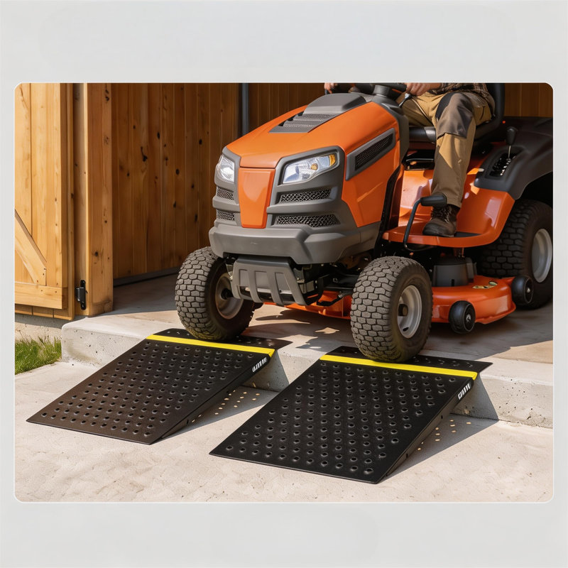 Rampe de chargement pour abri de jardin (lot de 2) – 74 cm x 61 cm, capacité de 680 kg, rampe en métal antidérapante, revêtement antirouille, portable avec poignée de transport pour tondeuses à gazon, motos et petits VTT