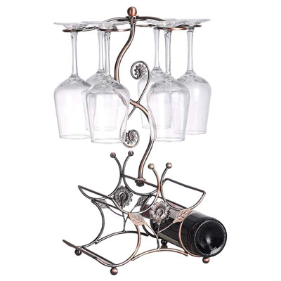 Support à vin et porte-verres à vin - 4 bouteilles de vin et 6 verres - parfait pour la décoration de la maison et le support de rangement pour la cuisine