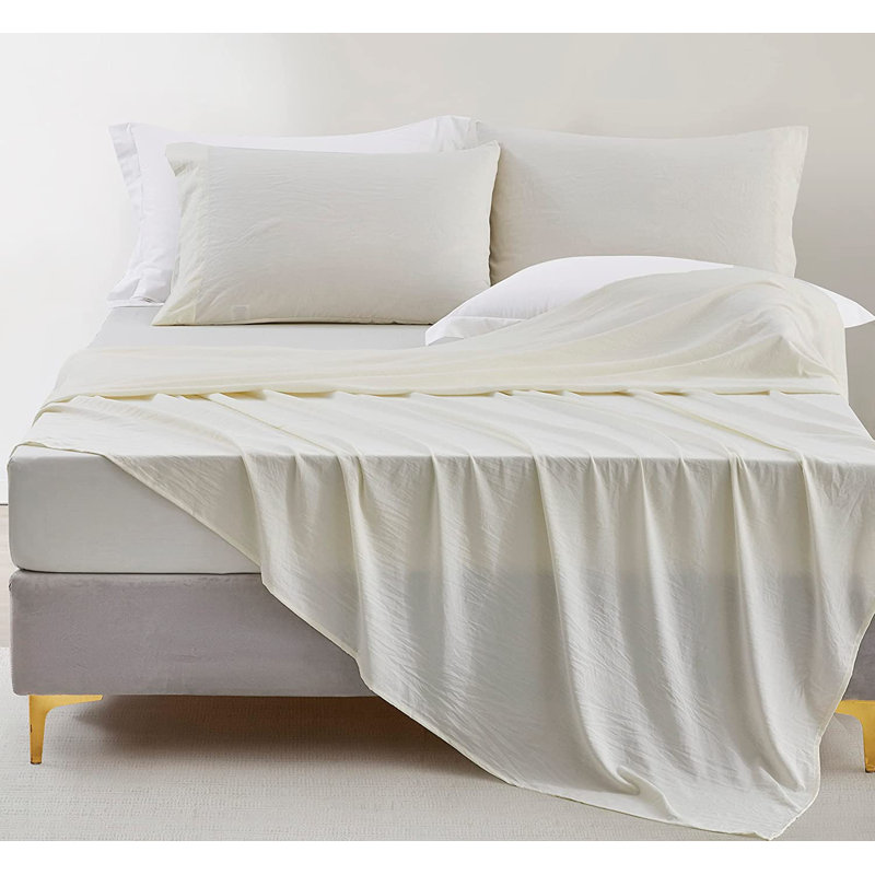 Washed Microfiber Bedding Microfiber Sheet Set, Queen Sheet Set + Fitted Sheet + 2 Pillowcases, Ivory