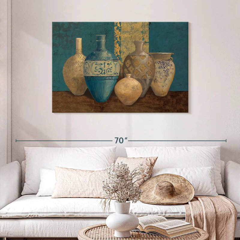 Senne Aegean Vessels On Turquoise, H 30 po x l 45 po