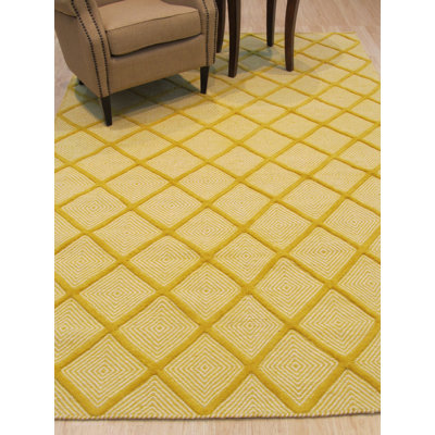 Tapis rectangulaires jaunes élégants et durables à motif géométrique en laine tissé à plat à l'intérieur