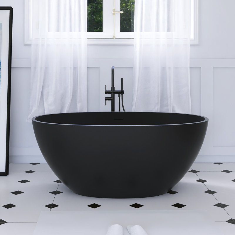 Freestanding Solid Surface Soaking Bathtub, Matte Black