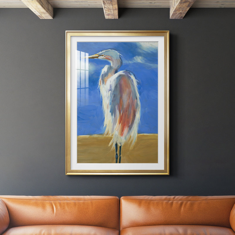 Blue Heron, reproduction encadrée de qualité supérieure - prête à être accrochée, Or, H 42,5 po x l 30,5 po