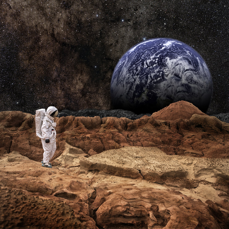 Astronaut Walking On Mars Or The Moon - Wrapped Canvas Print, 91cm H x 91cm W