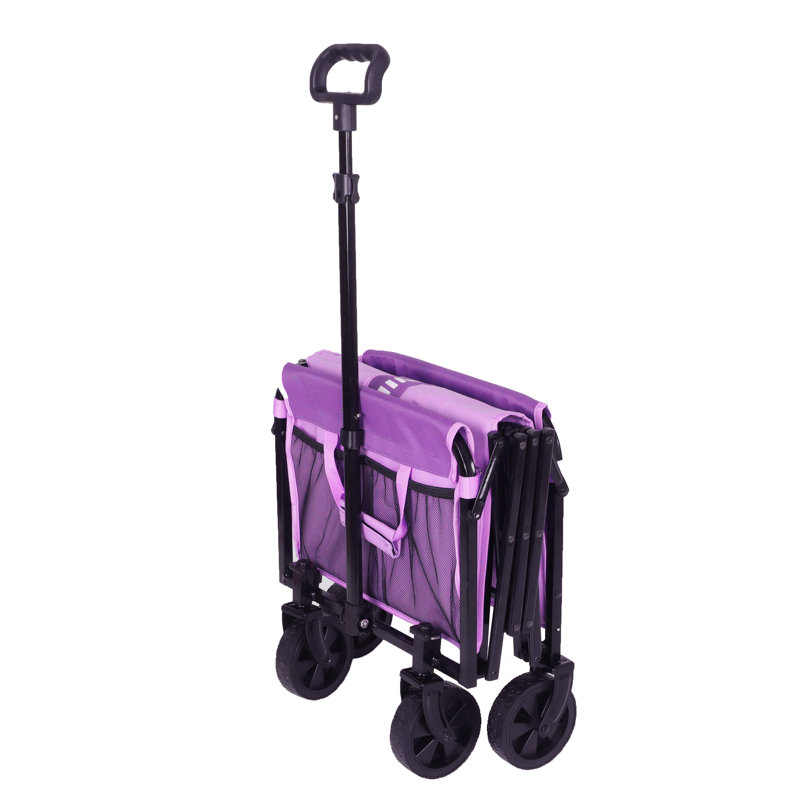 Chariot utilitaire pliable IMNNY avec porte-gobelets - Wagon pliable robuste de camping et de camping avec capacité de 360 lb, mauve